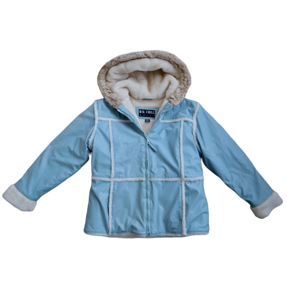 Afghan Big Chill Faux Fur Kids Jacket L(14/16) Girls Winter Hoodied Coat Blue - Picture 1 of 10